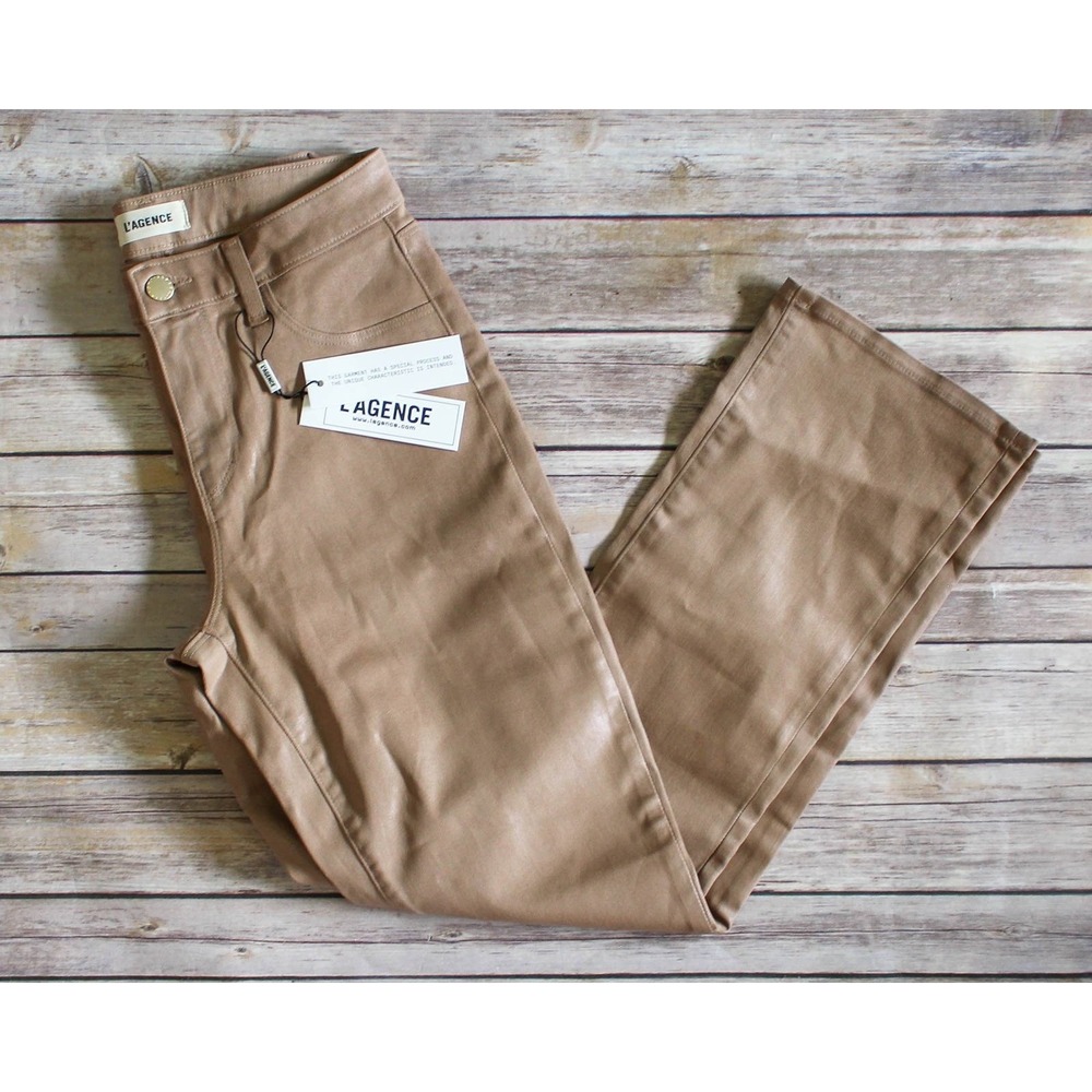 L'Agence Jeans Womens 25 x 26 Brown Coated Denim Crop High Rise Micro Boot Tati